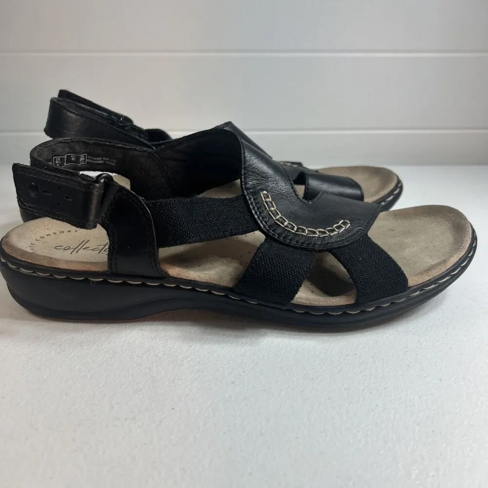 Clarks Collection Women’s Sandals Size 9 M Black Leather Leisa Lakelyn Comfort